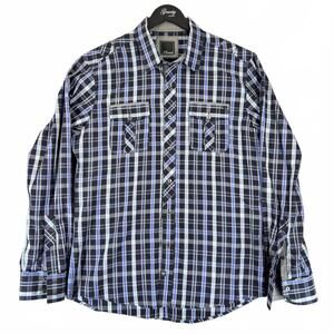 7 Diamonds Men's Button Up Long Sleeve Plaid Shirt Size Large blue black